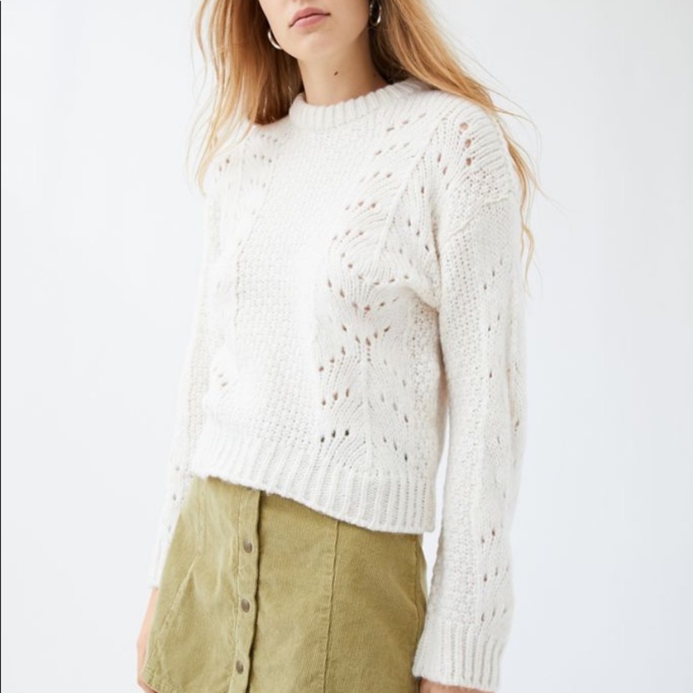 UO Libby Pointelle White Knit Pullover Sweater